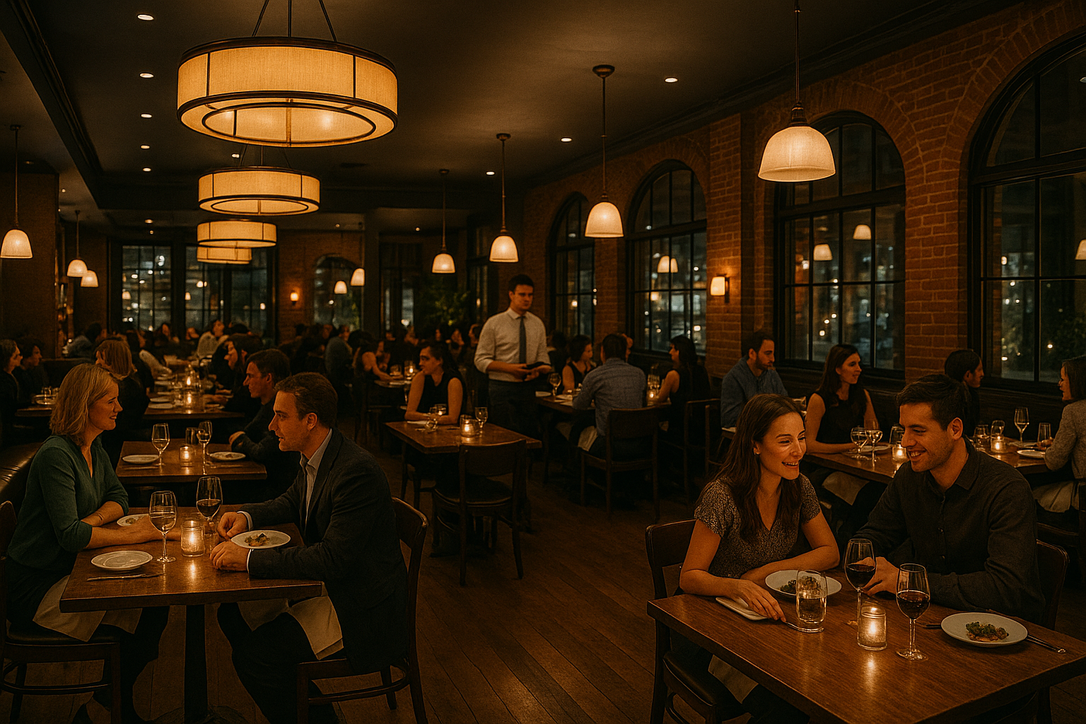 A stylish and busy restaurant interior in downtown Salt Lake City.