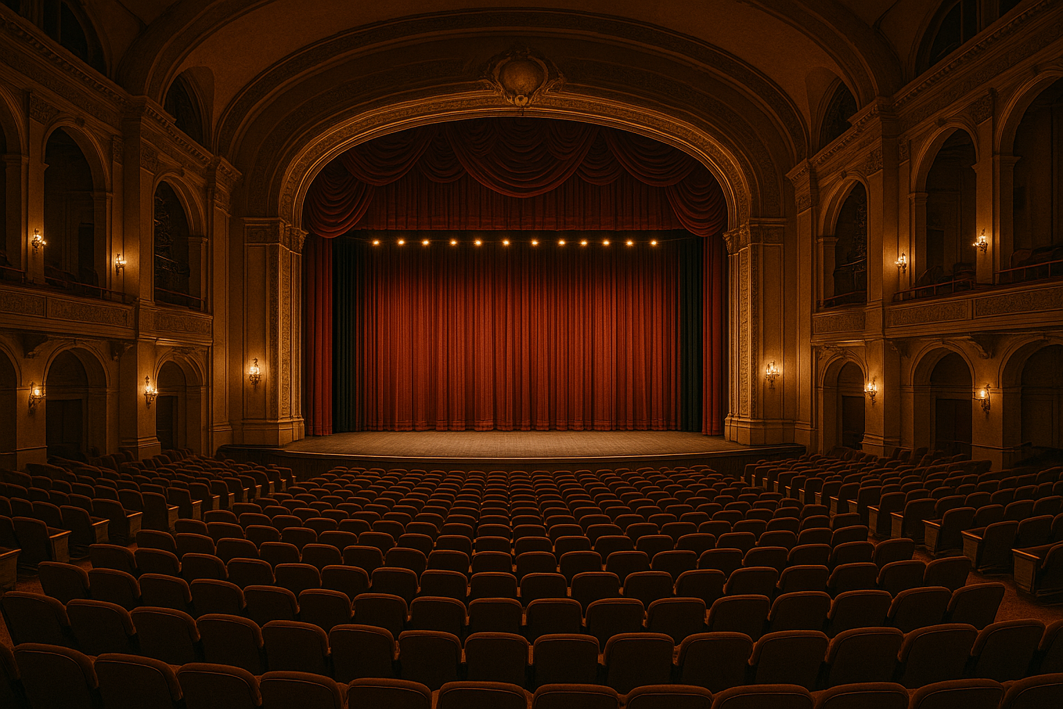 The grand stage and seating of a historic theater in downtown SLC.