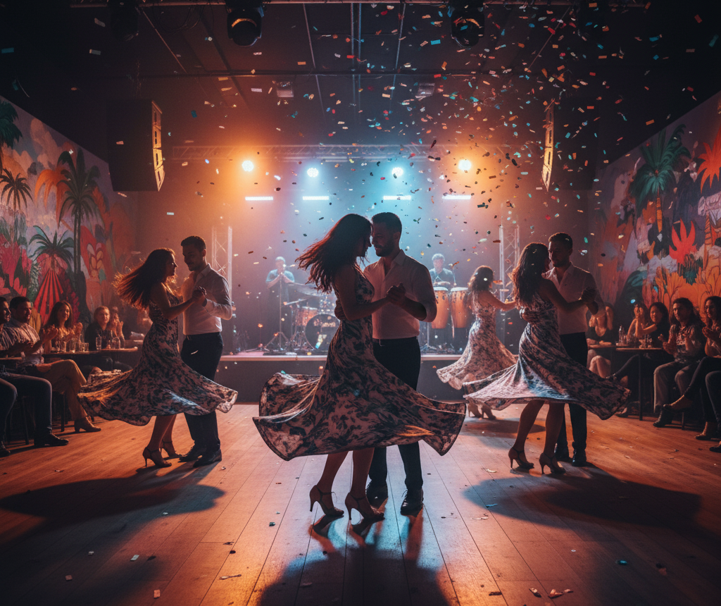 People dancing at a Latin night event