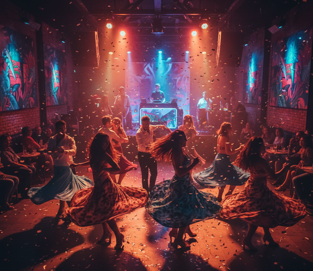 People dancing at a Latin night event